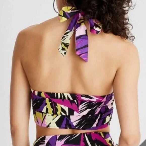 Future Collective x Alani Noelle Tropical Print Halter Crop Top L - Picture 2 of 12